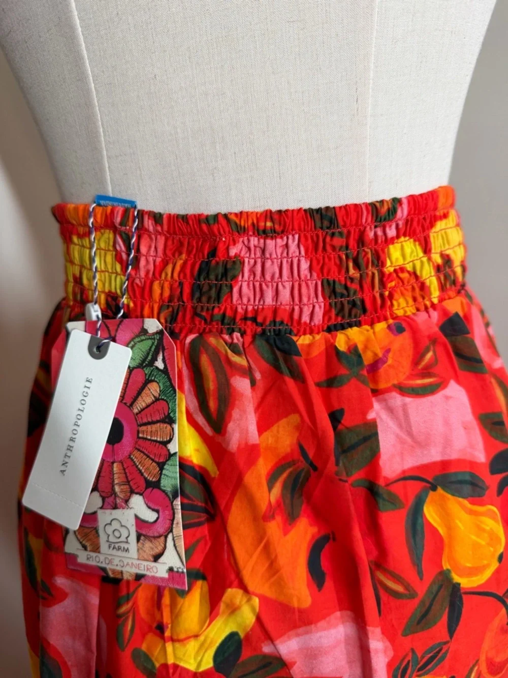 NEW Farm Rio Anthropologie Fruit Print -SZ L- Tiered-Flare Midi Skirt Orange Red